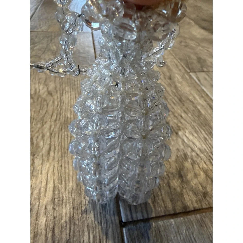 Angel Figurine Ornament‎ Small Clear Beaded Blonde Vintage Handmade Christmas